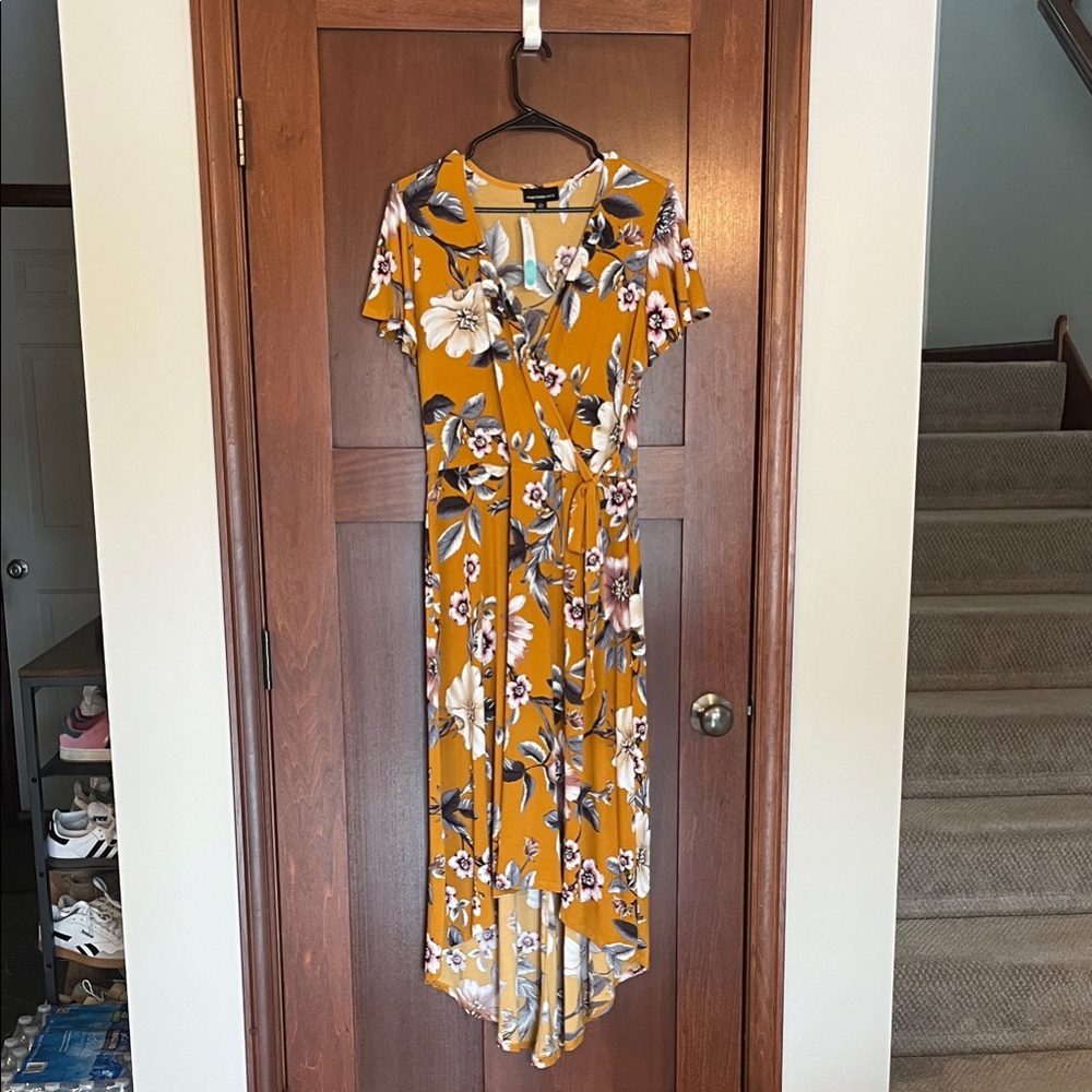 Elegant Floral High-Low Dress in Mustard